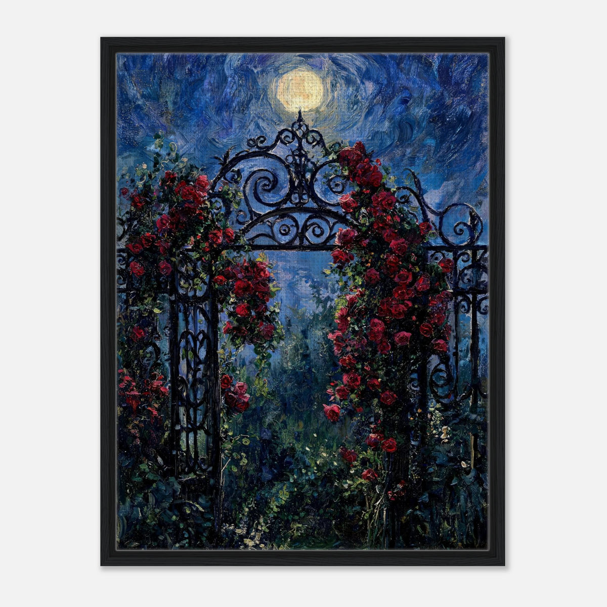 Moonlit Rose Arch Garden Impressionist Art Print