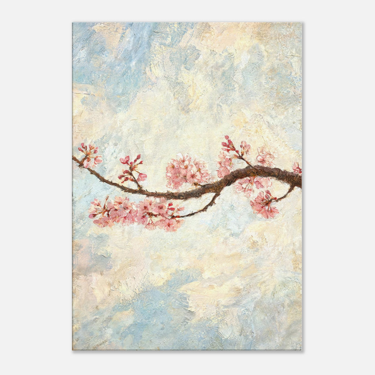 Blossoming Cherry Branch & Pastel Sky Impressionist Art Print