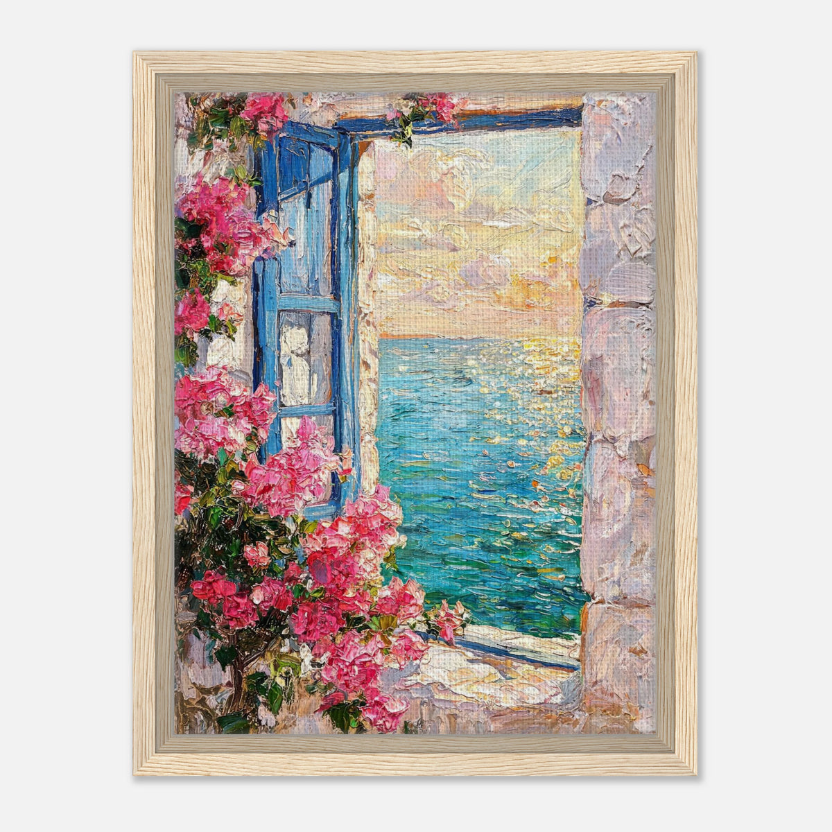 Mediterranean Sea Window Bougainvillea Impressionist Art Print