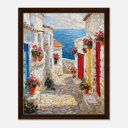 Mediterranean Coastal Village Alley Sea View Impressionist Art Print