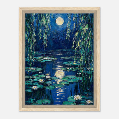Moonlit Water Lilies Pond Impressionist Art Print
