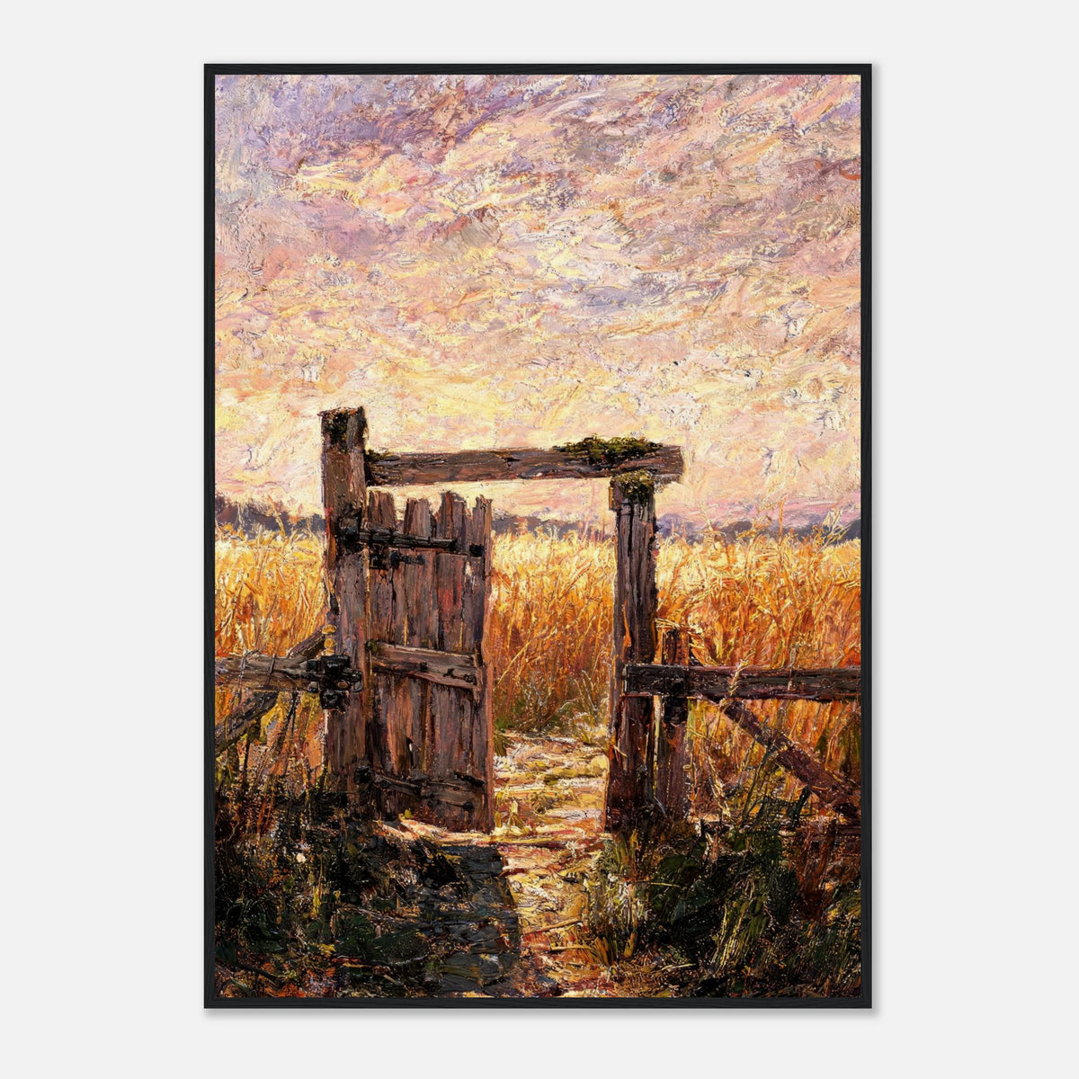 Rustic Wooden Gate to Golden Field Impressionist Art Print