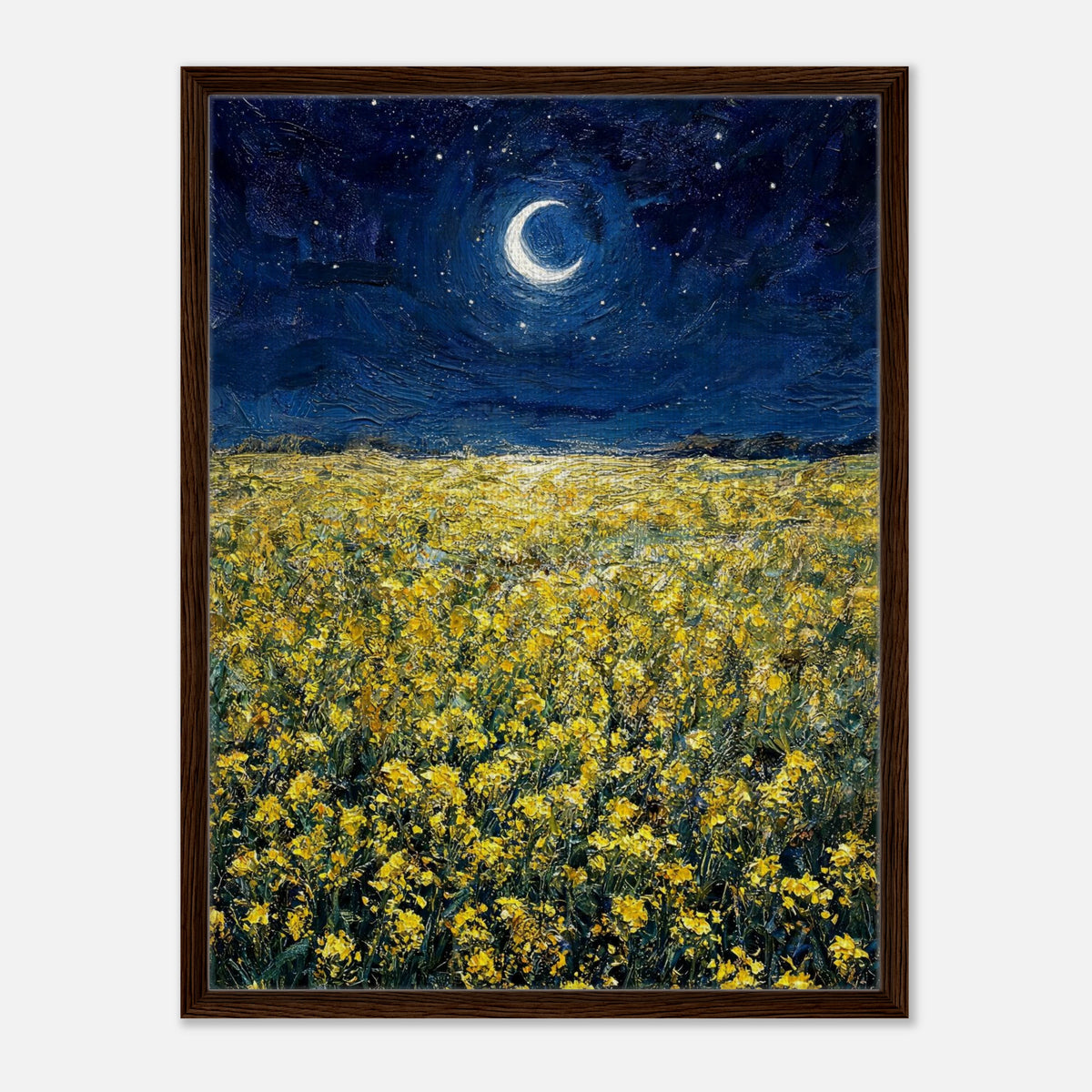 Moonlit Golden Wildflower Field Impressionist Art Print
