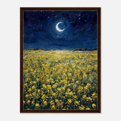 Moonlit Golden Wildflower Field Impressionist Art Print