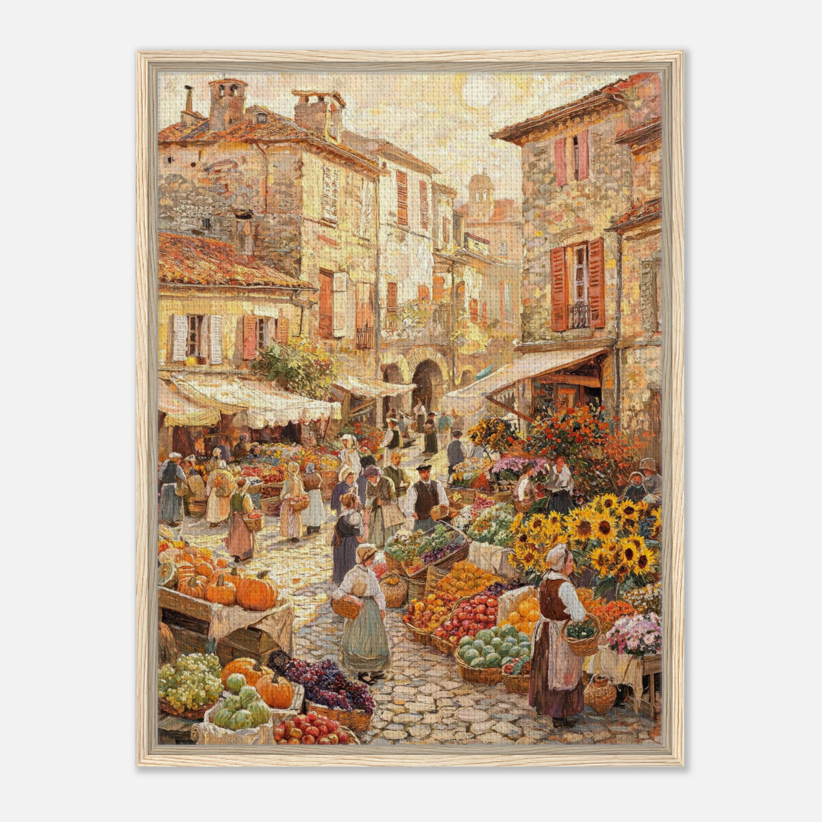 Autumn European Village Market Impressionist Art Print