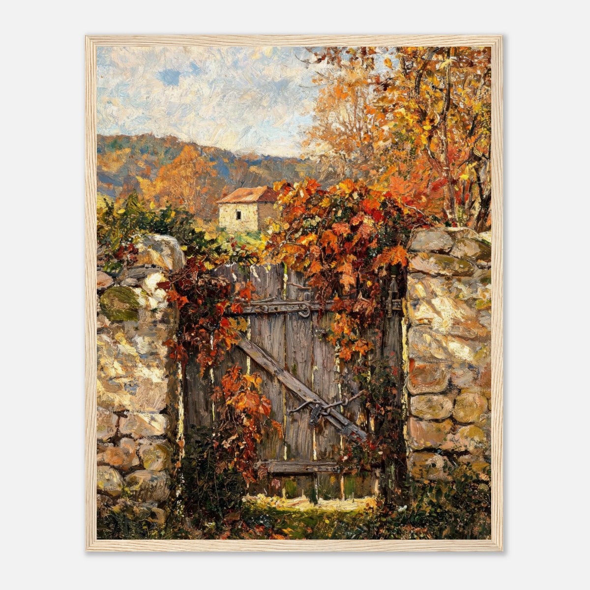 Autumn Garden Gate Cottage Impressionist Art Print
