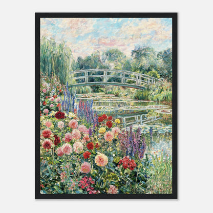 Blooming Summer Garden & Japanese Bridge Impressionist Art Print