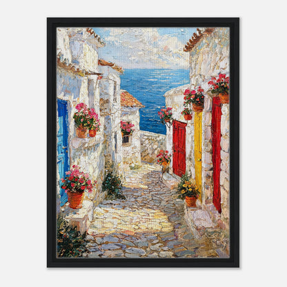 Mediterranean Coastal Village Alley Sea View Impressionist Art Print