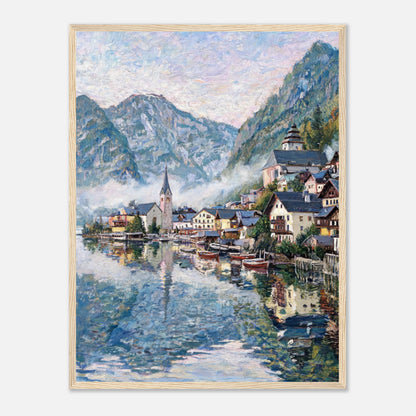 Alpine Lakeside Village Impressionist Art Print