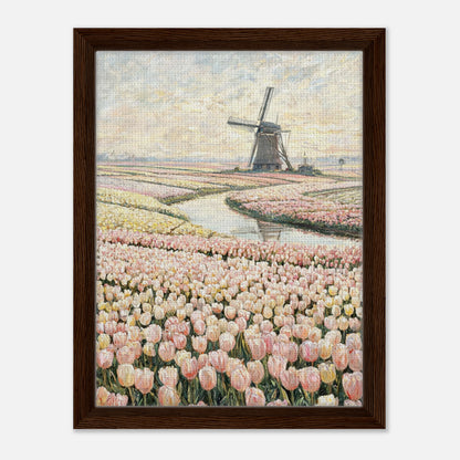 Dutch Tulip Fields & Windmill Impressionist Art Print