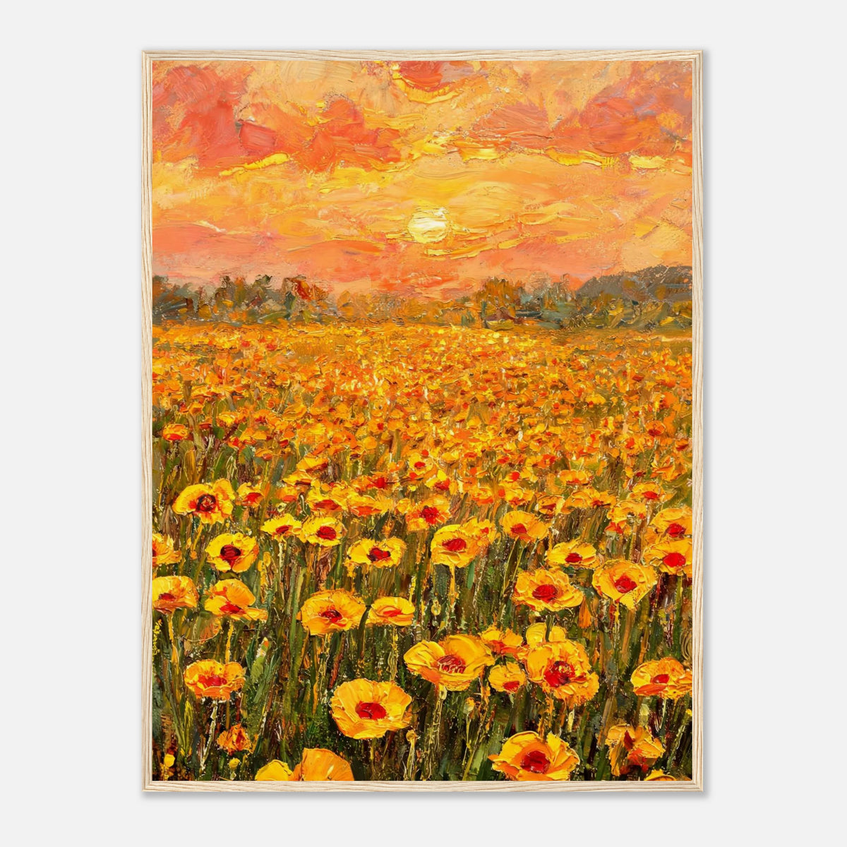 Golden Poppy Field at Sunset Impressionist Art Print