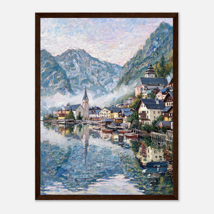 Alpine Lakeside Village Impressionist Art Print