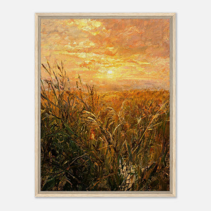 Golden Grass Field at Sunset Impressionist Art Print