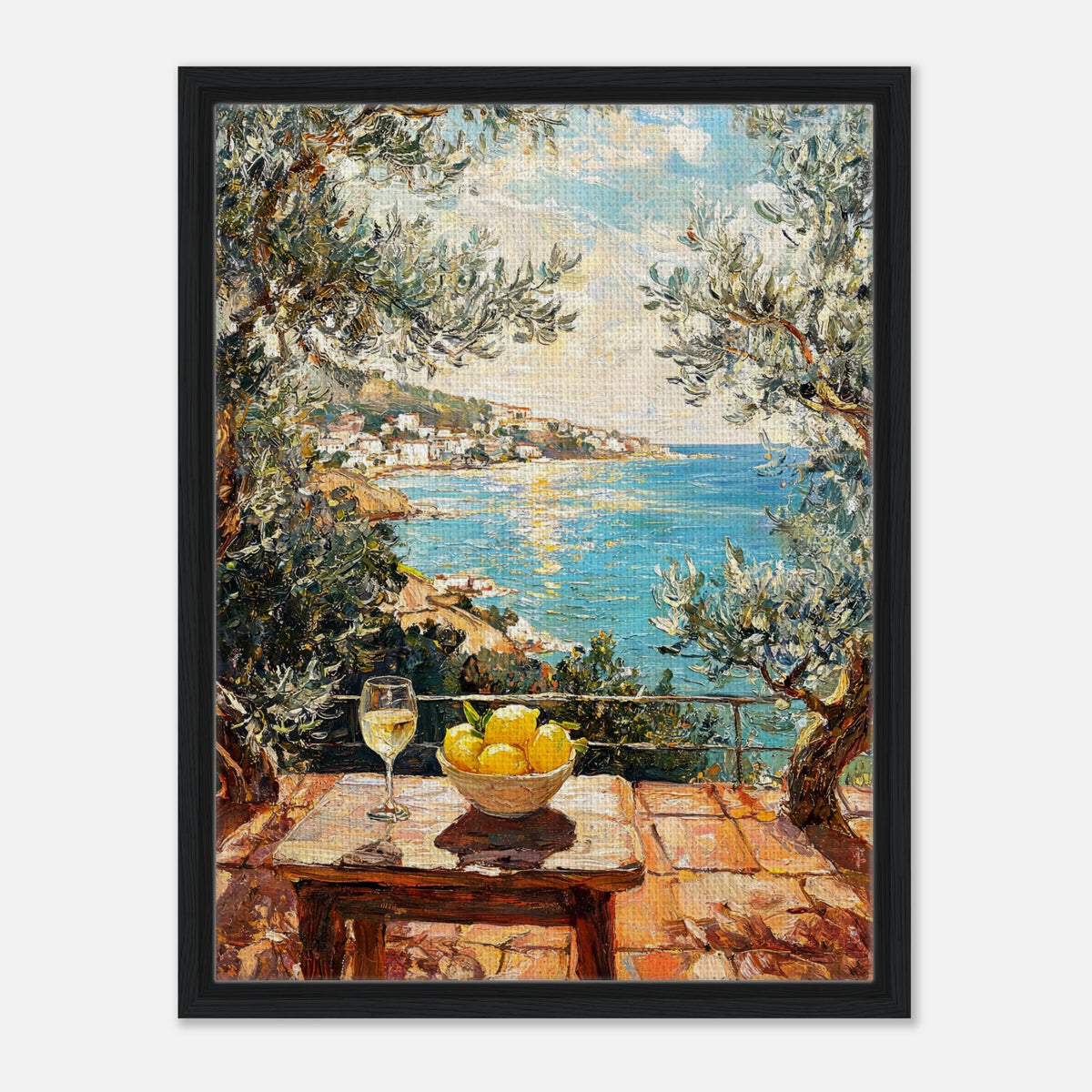 Mediterranean Terrace Lemons Sea View Impressionist Art Print