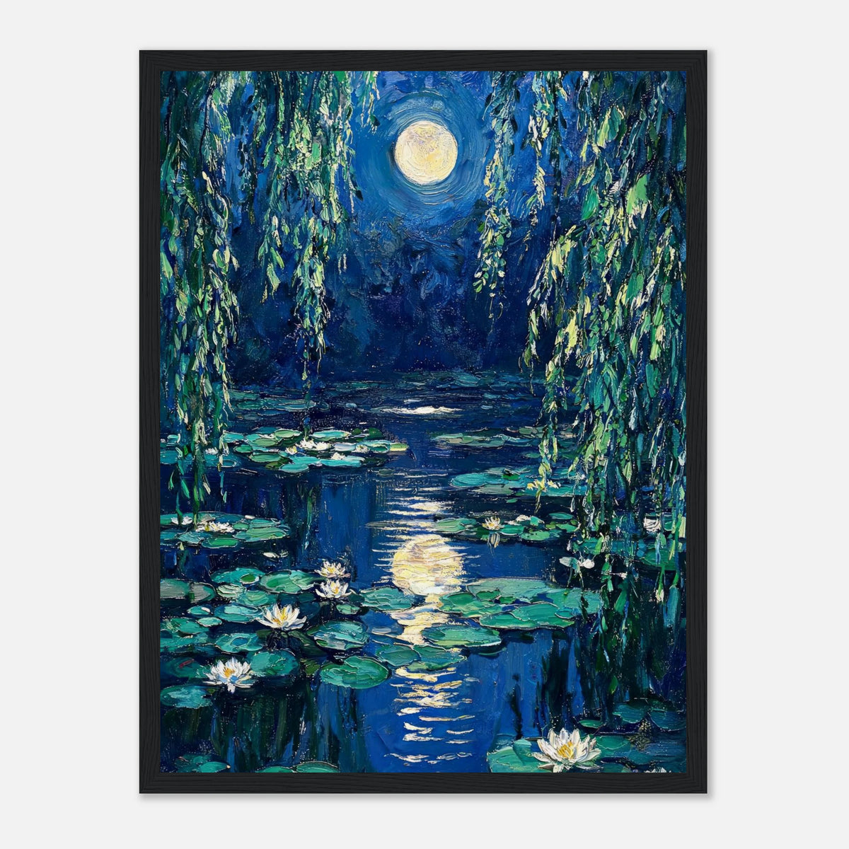 Moonlit Water Lilies Pond Impressionist Art Print