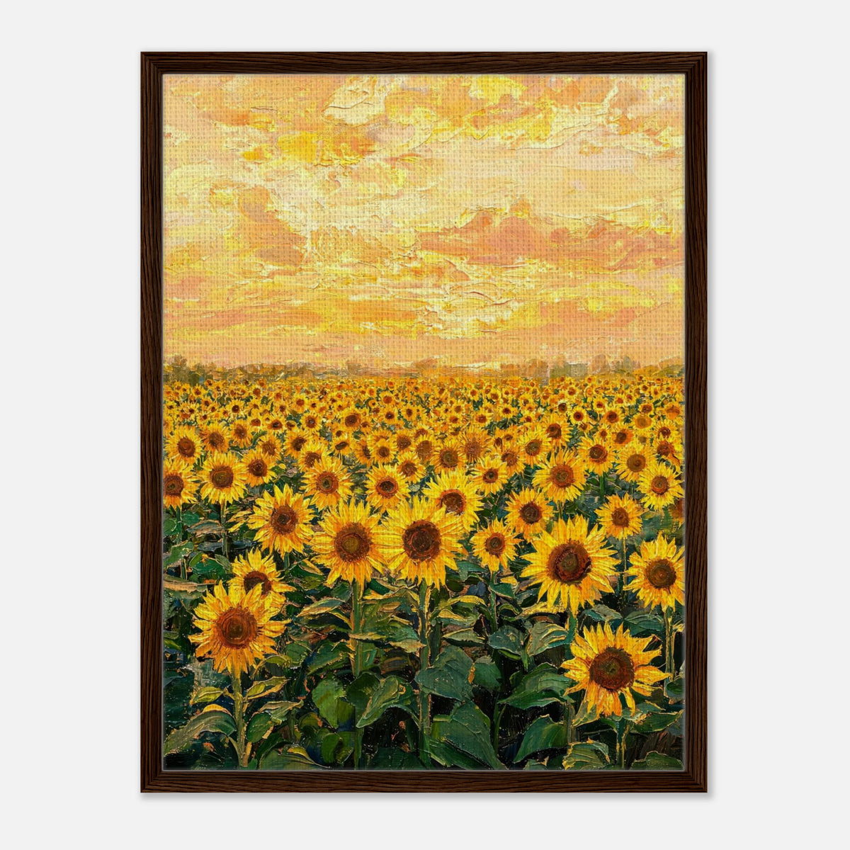 Golden Sunflower Field at Sunset Impressionist Art Print