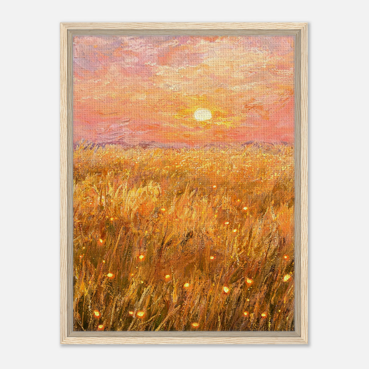 Golden Wheat Field at Sunset Impressionist Art Print