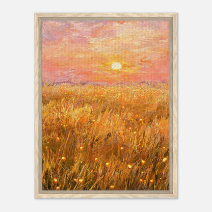 Golden Wheat Field at Sunset Impressionist Art Print