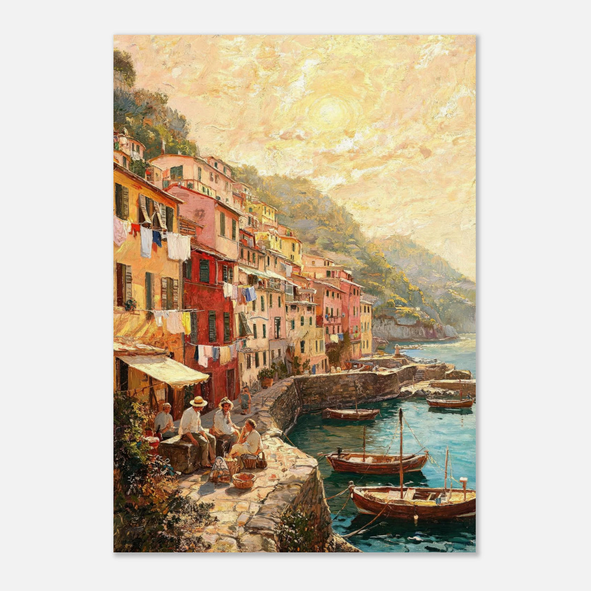 Sunlit Mediterranean Coastal Village Impressionist Art Print