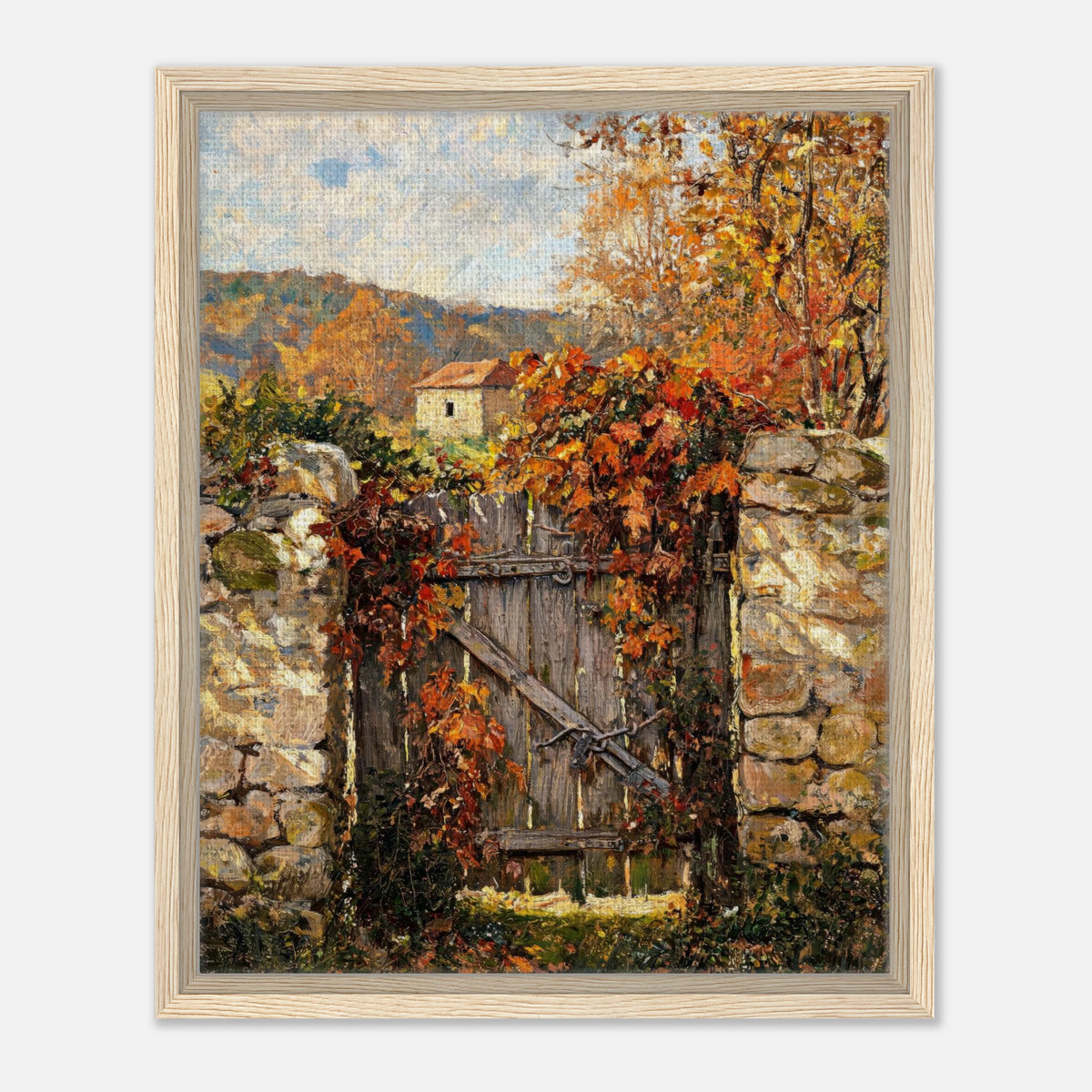 Autumn Garden Gate Cottage Impressionist Art Print