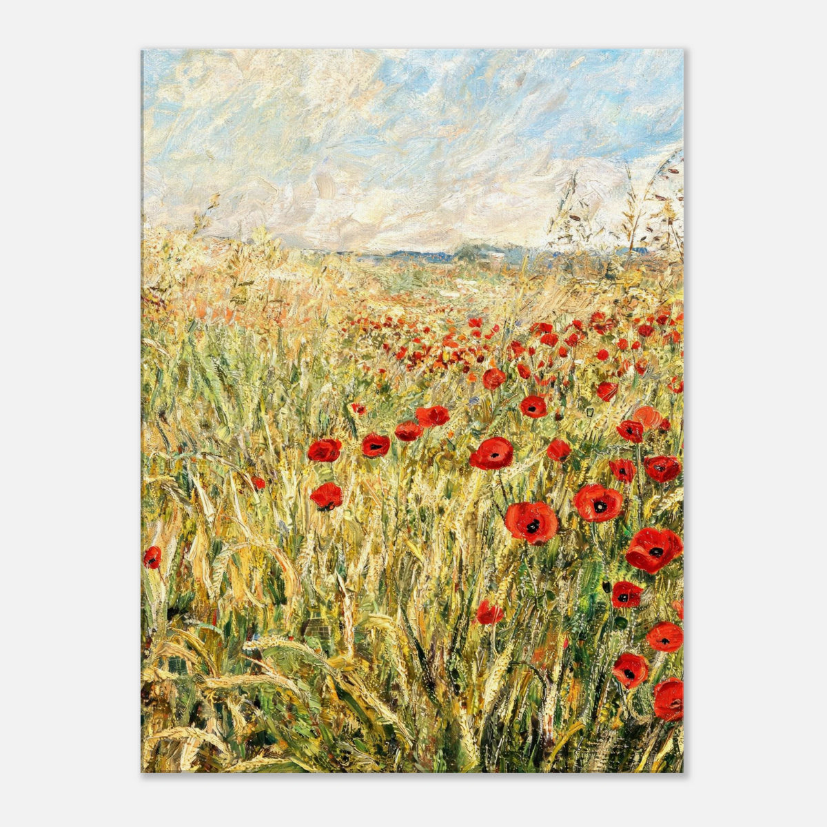 Golden Meadow & Red Poppies Impressionist Art Print