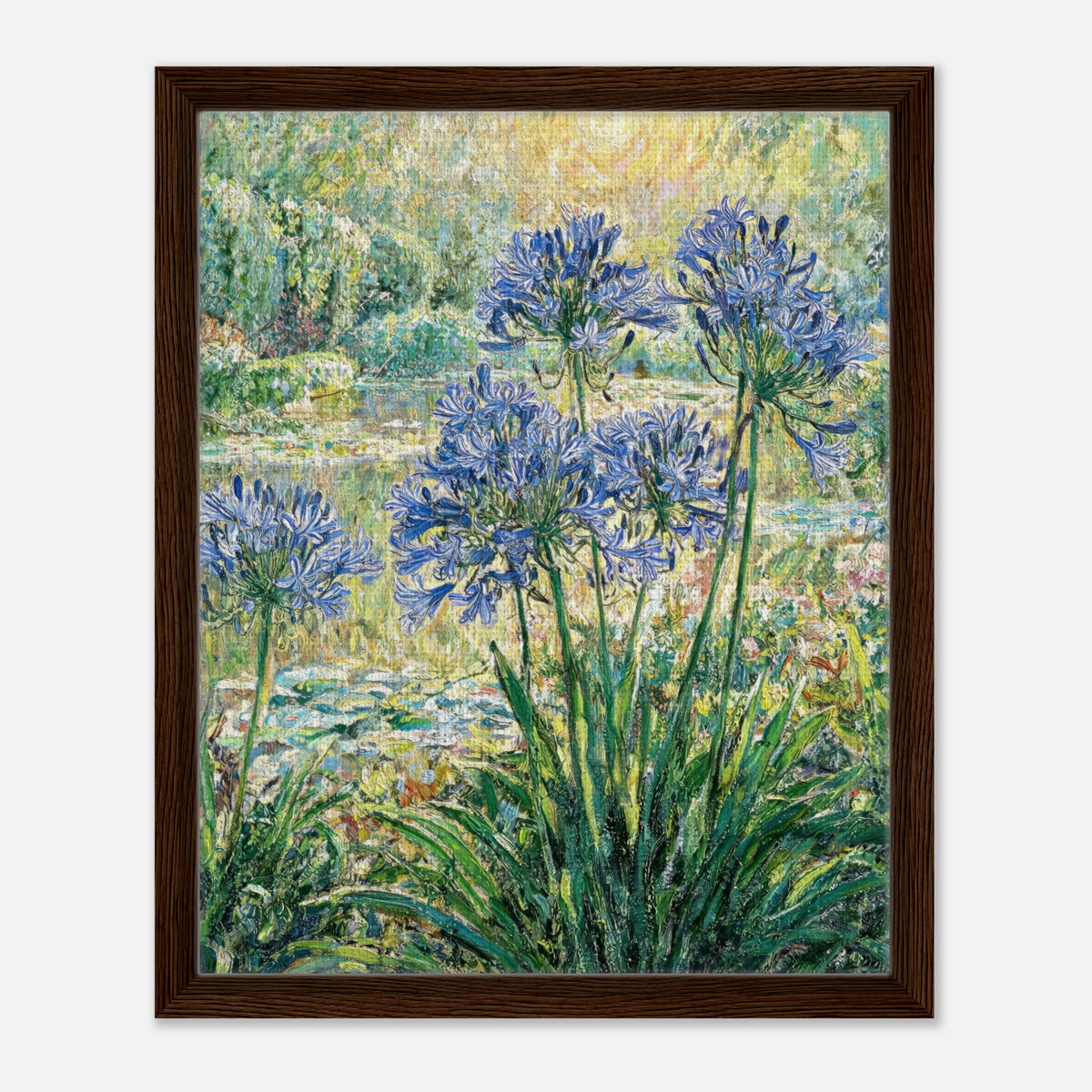 Blue Agapanthus & Sunlit Garden Impressionist Art Print