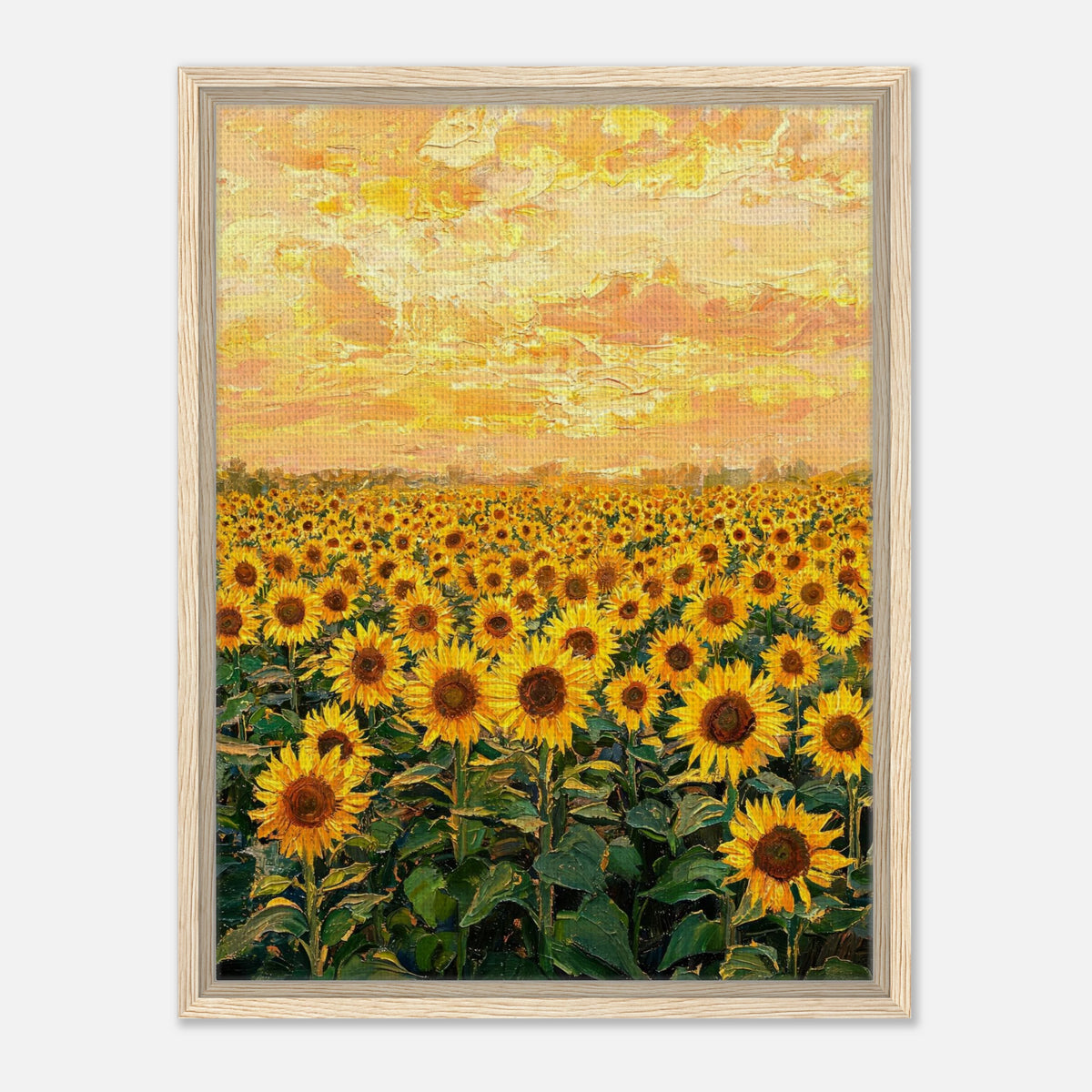Golden Sunflower Field at Sunset Impressionist Art Print