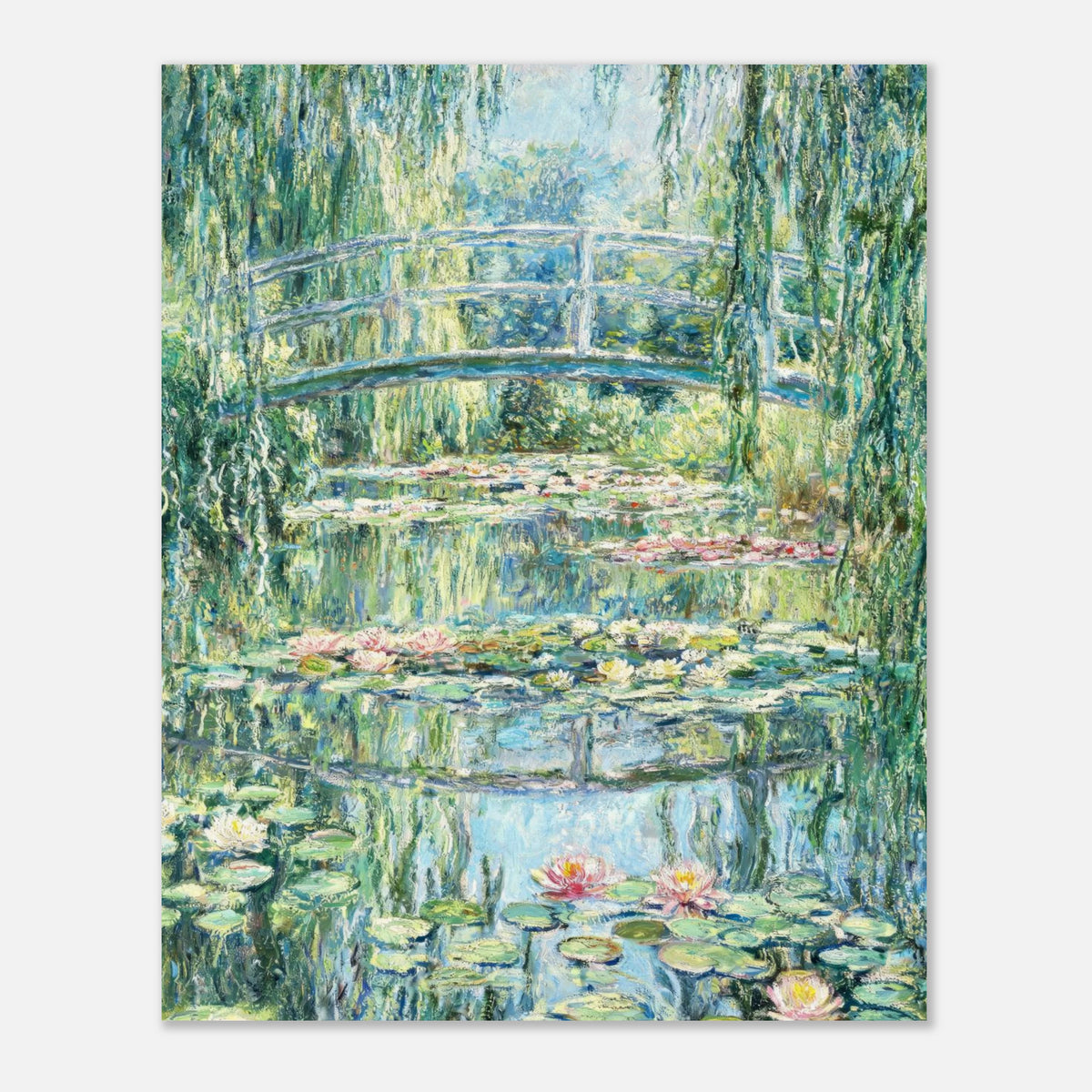 Weeping Willow & Japanese Bridge Water Lilies Impressionist Art Print