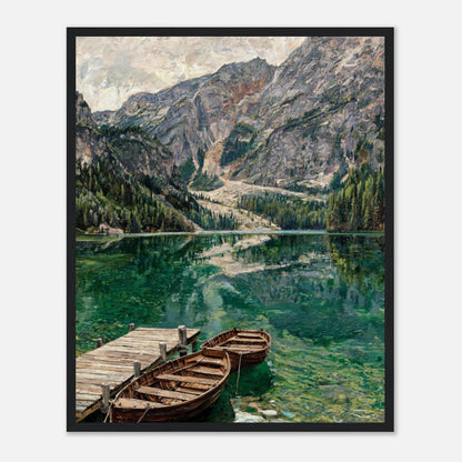 Wooden Boats on Alpine Lake Impressionist Art Print