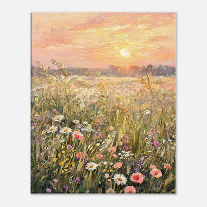 Golden Sunset Meadow & Wildflowers Impressionist Art Print