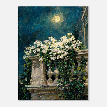 Moonlit White Blossoms Balcony Impressionist Art Print