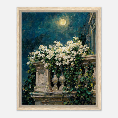 Moonlit White Blossoms Balcony Impressionist Art Print