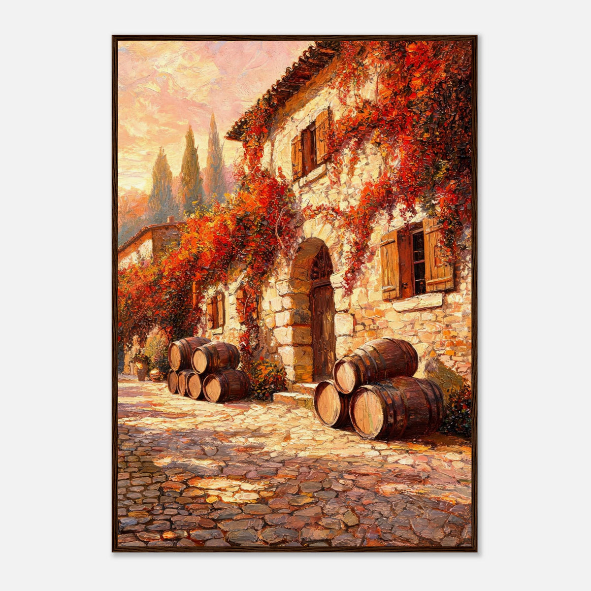 Autumn European Winery Wine Barrels Impressionist Art Print