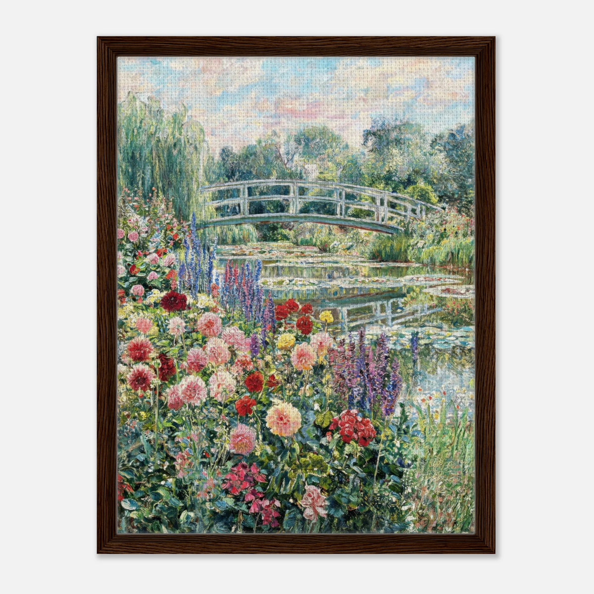 Blooming Summer Garden & Japanese Bridge Impressionist Art Print