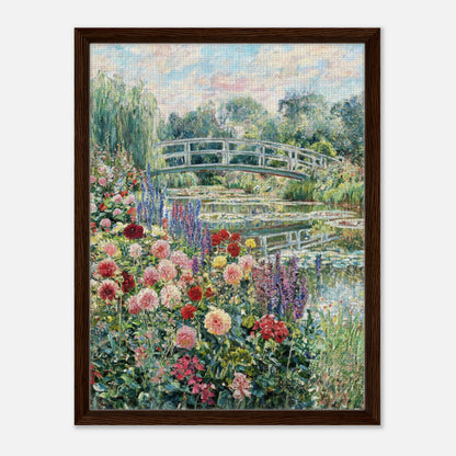 Blooming Summer Garden & Japanese Bridge Impressionist Art Print