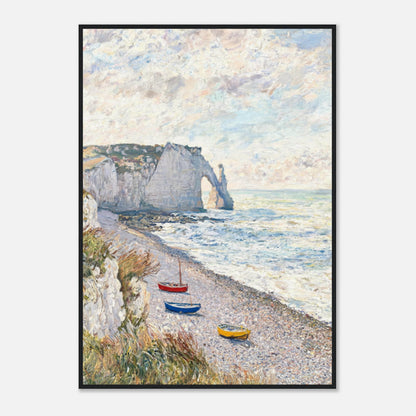 Coastal Cliff & Colorful Boats Impressionist Art Print