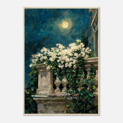 Moonlit White Blossoms Balcony Impressionist Art Print