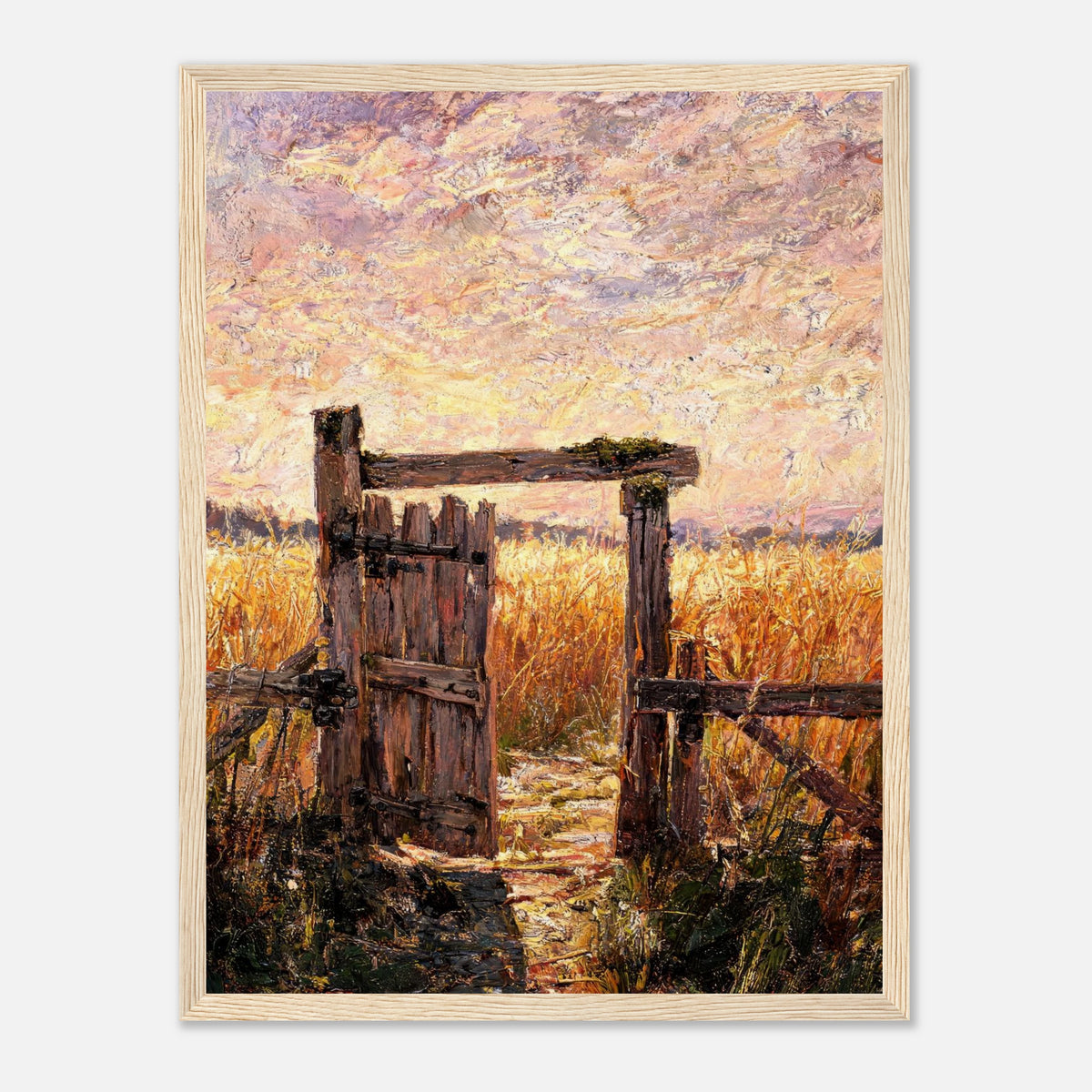 Rustic Wooden Gate to Golden Field Impressionist Art Print