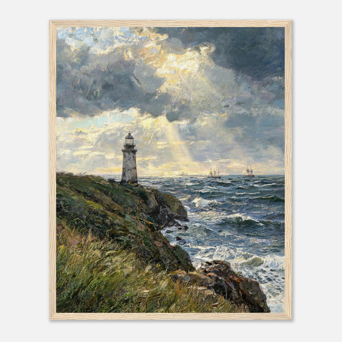 Coastal Lighthouse at Stormy Sunset Impressionist Art Print