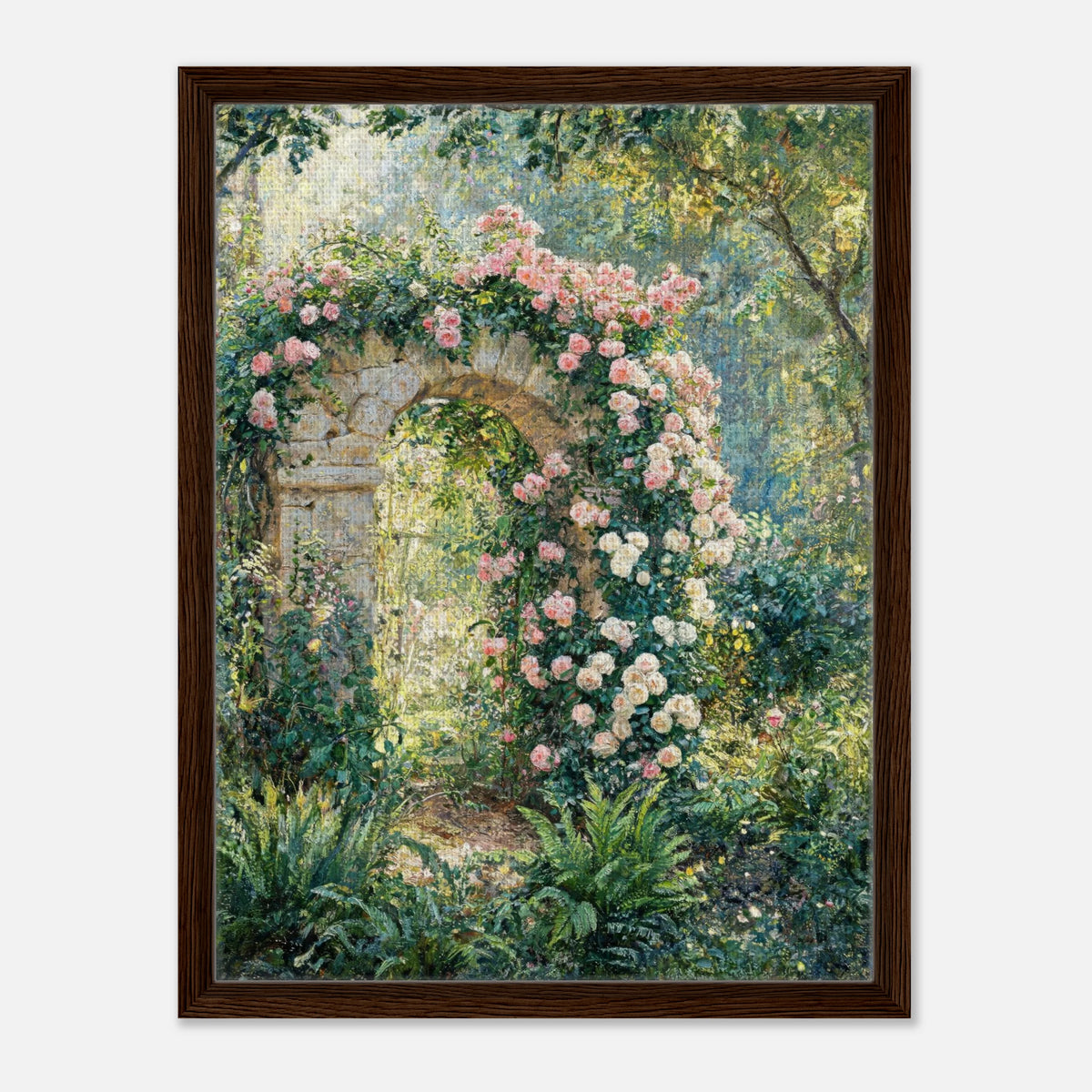 Rose-Covered Stone Arch & Sunlit Garden Impressionist Art Print