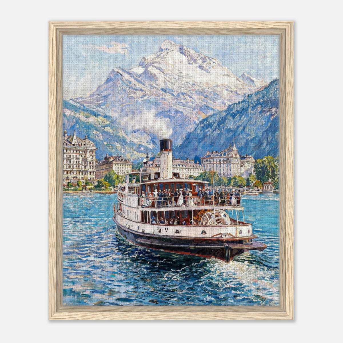 Vintage Steamboat on Alpine Lake Impressionist Art Print