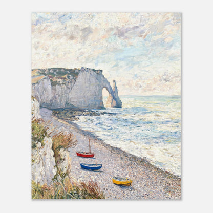 Coastal Cliff & Colorful Boats Impressionist Art Print