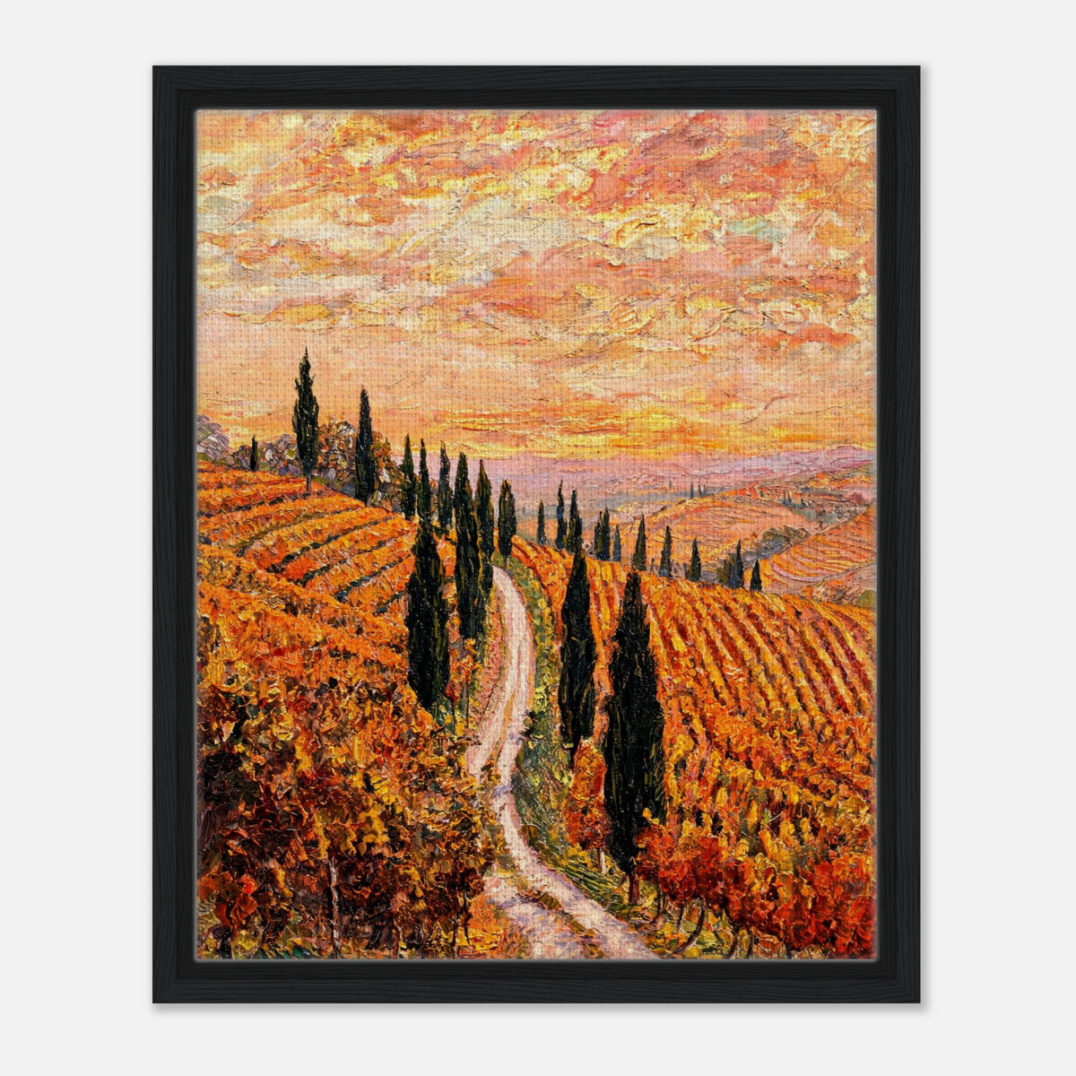 Tuscan Cypress Road Autumn Vineyard Impressionist Art Print
