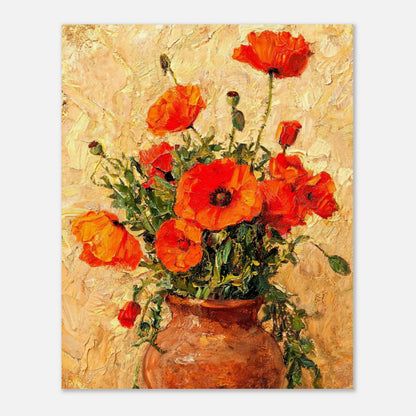 Vibrant Red Poppies in Terracotta Vase Impressionist Art Print