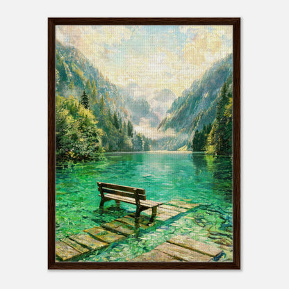 Mountain Lake Pier and Wooden Bench Impressionist Art Print