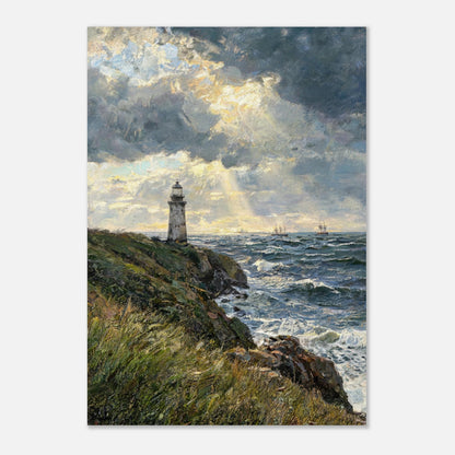Coastal Lighthouse at Stormy Sunset Impressionist Art Print
