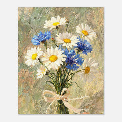 Wild Daisy & Blue Cornflower Bouquet Impressionist Art Print