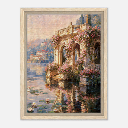 Sunlit Lakeside Villa & Roses Impressionist Art Print