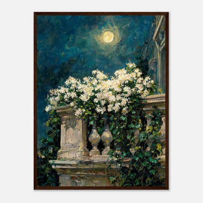 Moonlit White Blossoms Balcony Impressionist Art Print