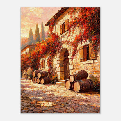 Autumn European Winery Wine Barrels Impressionist Art Print